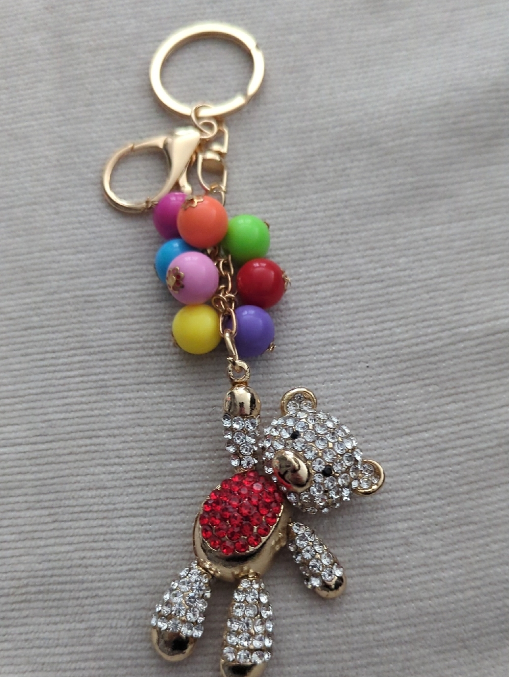 Crystal Teddy Bear Keychain with Multicolor Beads